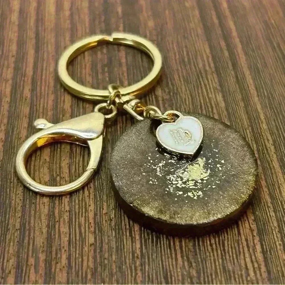 Gold Tone Keychain with Hand Crafted Zodiac Virgo Medallion and Heart Charm - Picture 1 of 2